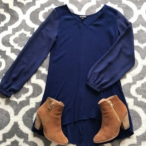 Long sleeve navy blue dress